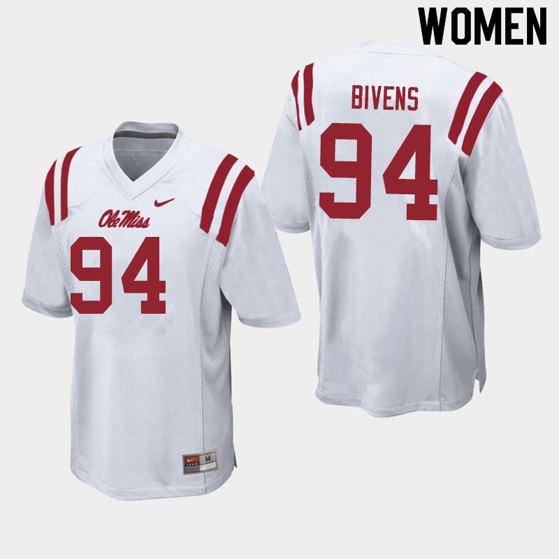 Quentin Bivens Ole Miss Rebels NCAA Women's White #94 Stitched Limited College Football Jersey HWJ5558PA